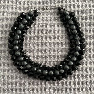 Gorgeous Multi Strand Beaded Necklace W Black Faceted & Gray Swirl Beads
